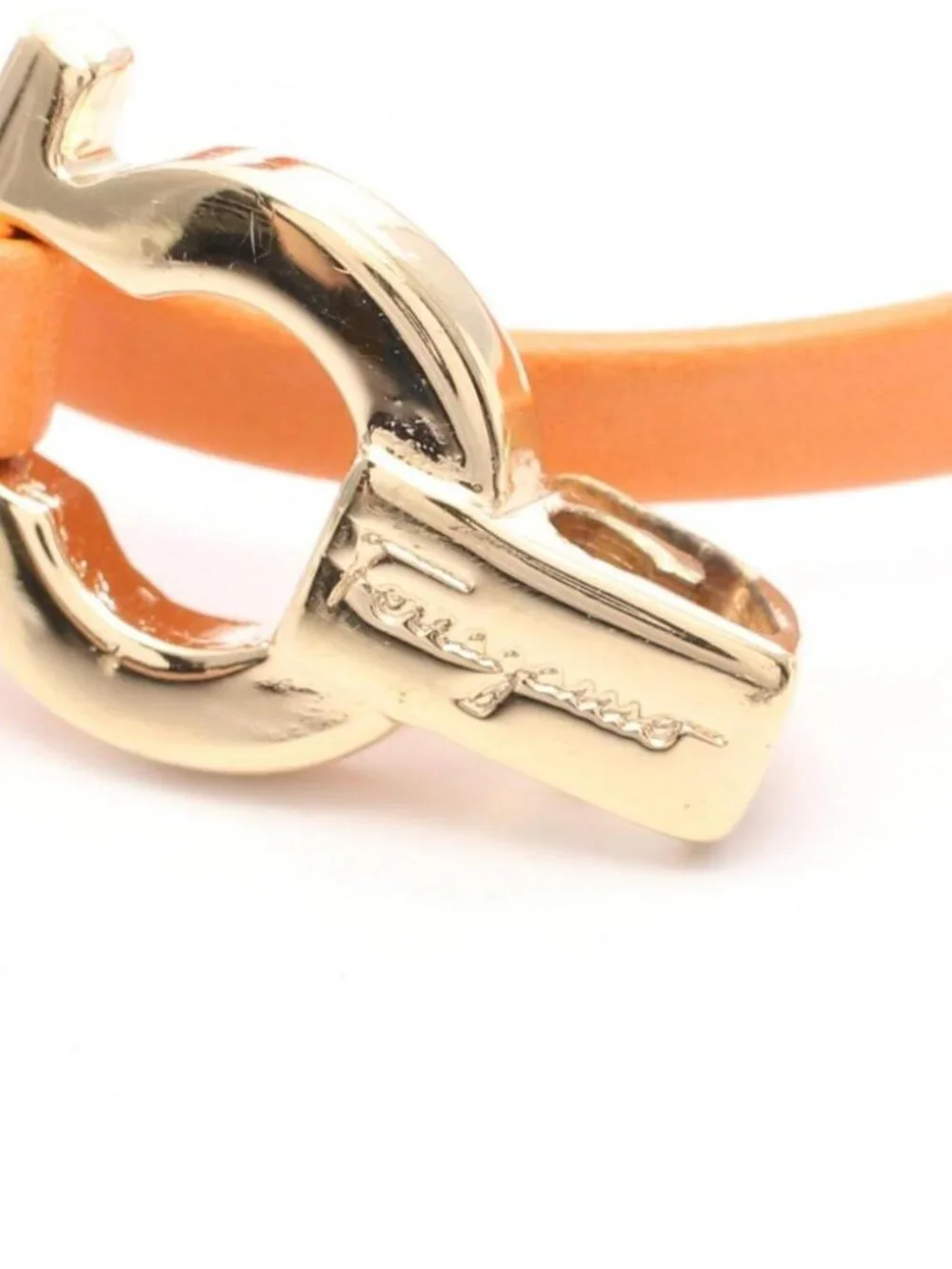 Salvatore Ferragamo Tan Leather Double-Wrap Bracelet with Gold Gancini Accent